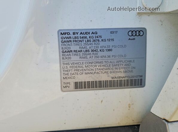 WA1BNAFY2J2010798 2018 AUDI Q5 White 