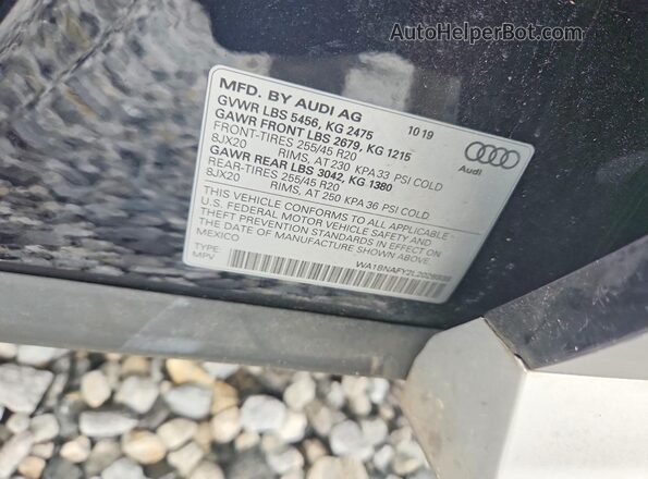 WA1BNAFY2L2026938 2020 AUDI Q5 Black VIN კოდის სტიკერის ხედი