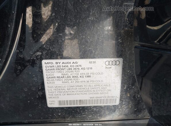 WA1BNAFY3L2070012 2020 AUDI Q5 Black Engine compartment view