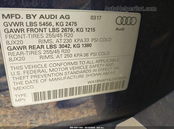 WA1BNAFY4J2010429 2018 AUDI Q5 Dark Blue Շարժիչի բաժամունքի տեսք