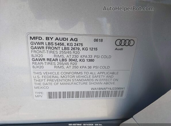 WA1BNAFY4J2206841 2018 AUDI Q5 Silver ძრავის განყოფილების ხედი