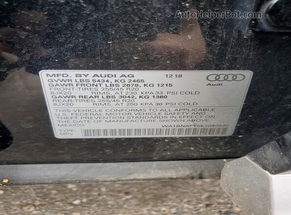 WA1BNAFY5K2040492 2019 AUDI Q5 Black Widok naklejki z numerem VIN
