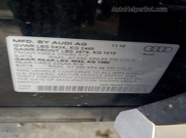 WA1BNAFY6K2028223 2019 AUDI Q5 Черный Вид наклейки с VIN-кодом