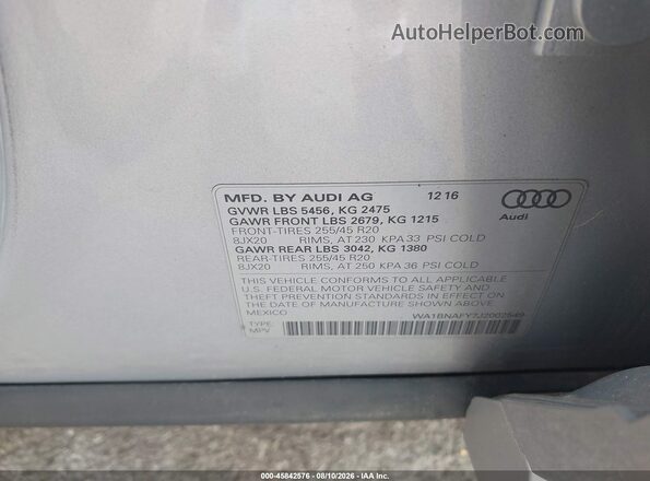 WA1BNAFY7J2002549 2018 AUDI Q5 Silver Widok komory silnika
