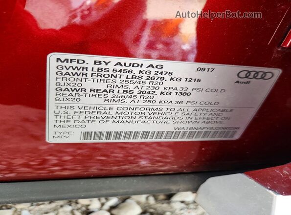 WA1BNAFY8J2060296 2018 AUDI Q5 Maroon Панорамний вид салону 360°