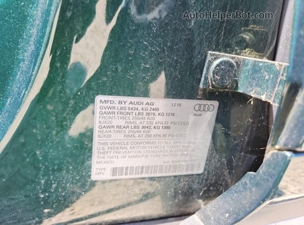 WA1BNAFY8K2036713 2019 AUDI Q5 Green Вид наклейки з VIN-кодом