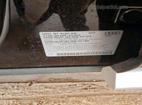 WA1BNAFYXJ2009558 2018 AUDI Q5 Black Vista de la etiqueta del VIN