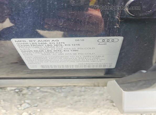 WA1BNAFYXJ2233123 2018 AUDI Q5 Черный Вид наклейки с VIN-кодом