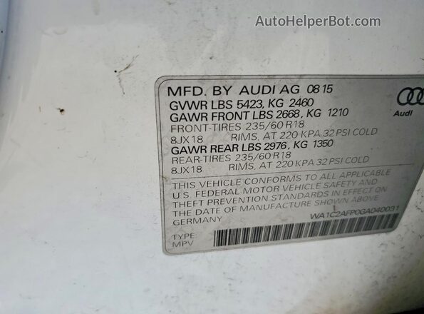 WA1C2AFP0GA040031 2016 AUDI Q5 White Engine compartment view