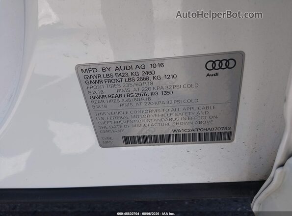 WA1C2AFP0HA070793 2017 AUDI Q5 White Engine compartment view