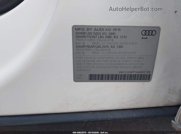 WA1C2AFP1GA053189 2016 AUDI Q5 White Vista del compartimento del motor