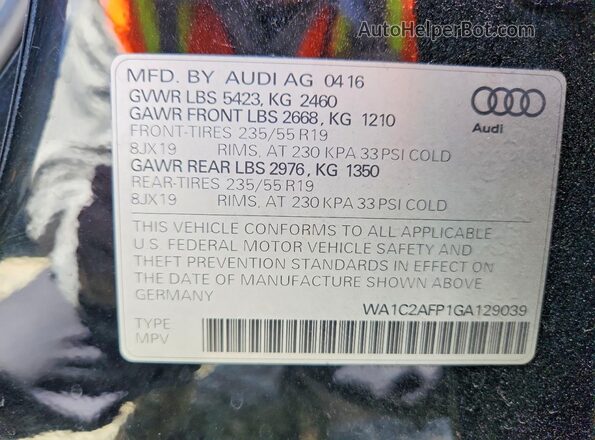 WA1C2AFP1GA129039 2016 AUDI Q5 Черный Вид наклейки с VIN-кодом