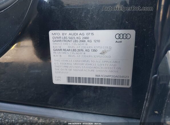 WA1C2AFP2GA034523 2016 AUDI Q5 Black Вид підкапотного простору