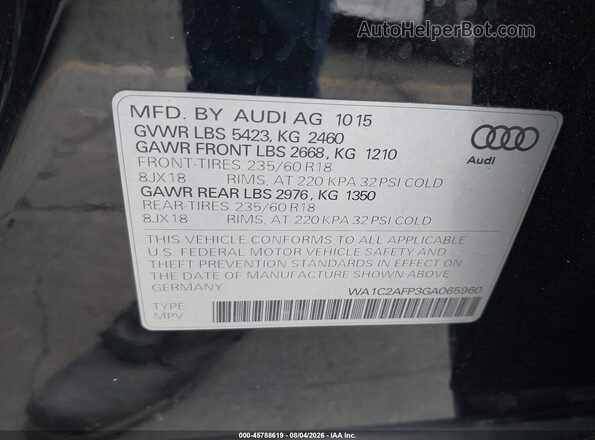 WA1C2AFP3GA065960 2016 AUDI Q5 Black Շարժիչի բաժամունքի տեսք