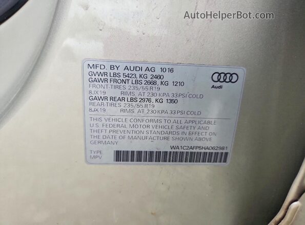 WA1C2AFP5HA062981 2017 AUDI Q5 Beige Vista interior de 360 grados