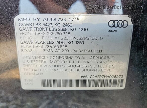 WA1C2AFP7HA026273 2017 AUDI Q5 Charcoal Вид наклейки з VIN-кодом