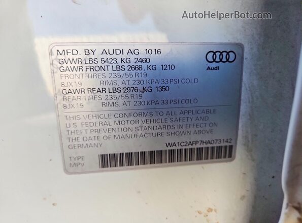 WA1C2AFP7HA073142 2017 AUDI Q5 White VIN sticker view