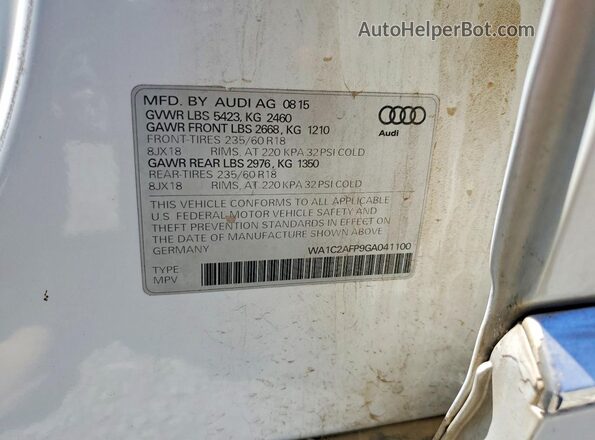 WA1C2AFP9GA041100 2016 AUDI Q5 White VIN კოდის სტიკერის ხედი