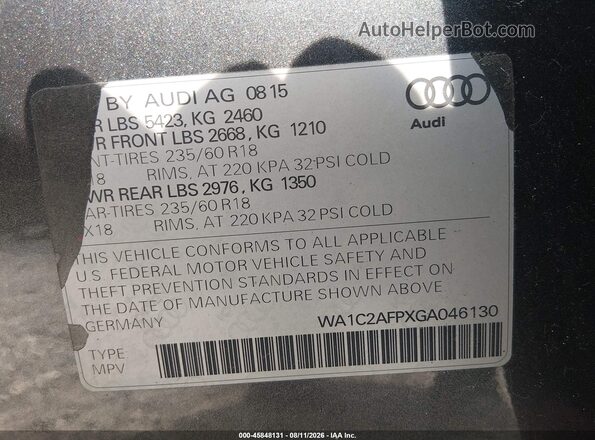 WA1C2AFPXGA046130 2016 AUDI Q5 Gray Вид підкапотного простору
