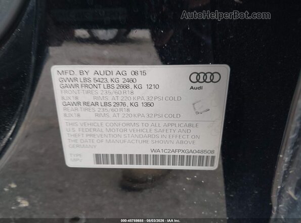 WA1C2AFPXGA048508 2016 AUDI Q5 Black Շարժիչի բաժամունքի տեսք