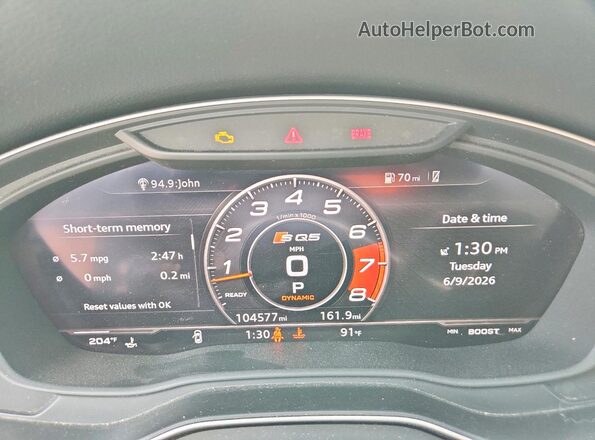 WA1C4AFY0J2158116 2018 AUDI SQ5 Gray Սարքավորումների վահանակի տեսք
