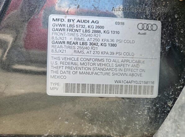 WA1C4AFY0J2158116 2018 AUDI SQ5 Gray Շարժիչի բաժամունքի տեսք