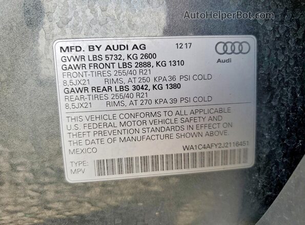 WA1C4AFY2J2116451 2018 AUDI SQ5 Серый Панорамный вид салона 360°