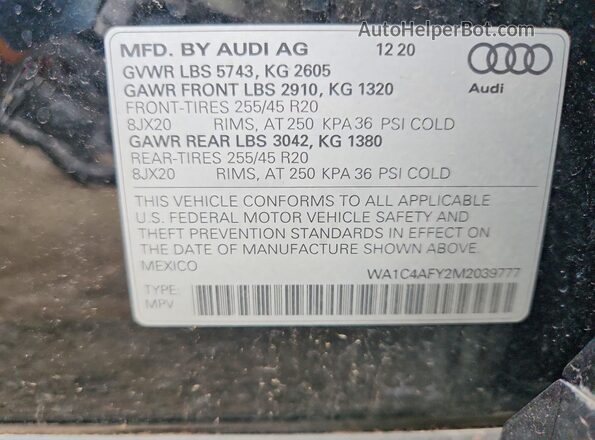WA1C4AFY2M2039777 2021 AUDI SQ5 Black VIN կոդի պիտակի տեսք