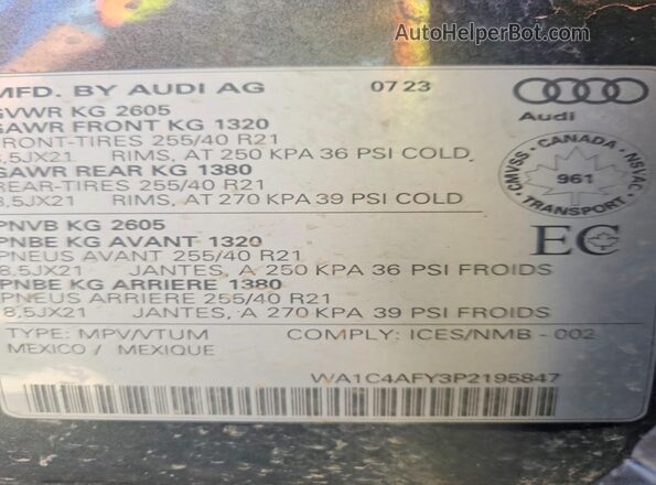 WA1C4AFY3P2195847 2023 AUDI SQ5 Серый Вид наклейки с VIN-кодом