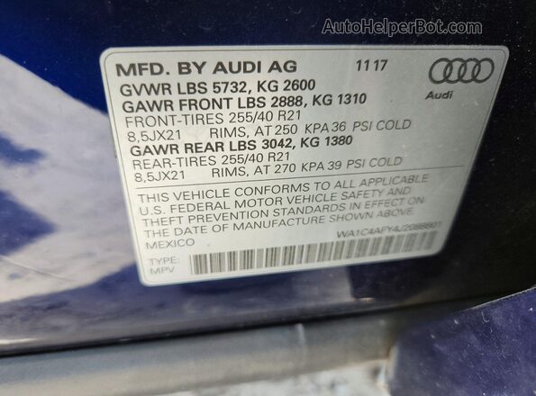 WA1C4AFY4J2088801 2018 AUDI SQ5 Blue Vista del compartimento del motor