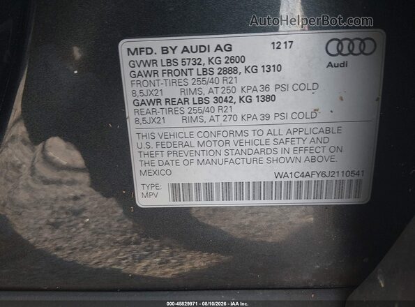 WA1C4AFY6J2110541 2018 AUDI SQ5 Gray Engine compartment view