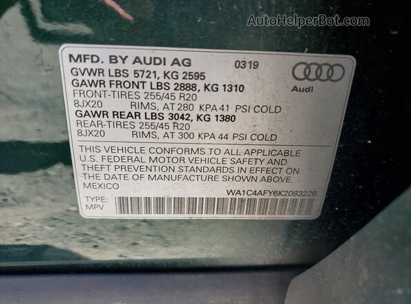 WA1C4AFY6K2083228 2019 AUDI SQ5 Green 360 interior view