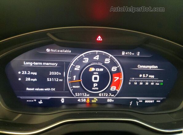 WA1C4AFY7K2126488 2019 AUDI SQ5 White Вид щитка приладів