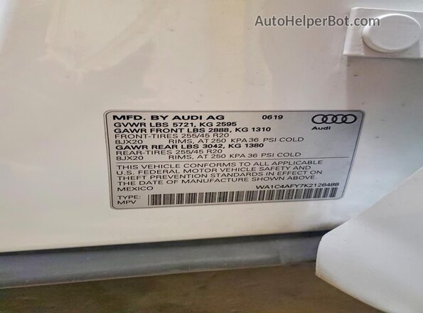WA1C4AFY7K2126488 2019 AUDI SQ5 White Панорамний вид салону 360°