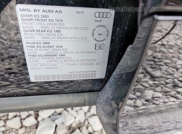 WA1C4AFY8J2074254 2018 AUDI SQ5 Black VIN sticker view