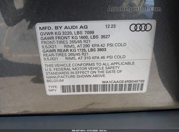 WA1CAAGE4RB048789 2024 AUDI Q8 E-TRON Gray Вид підкапотного простору