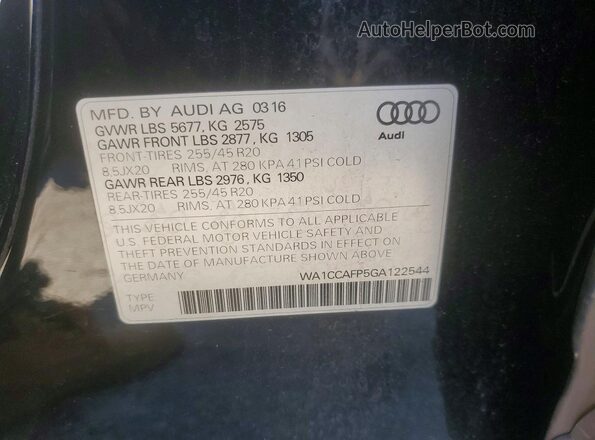 WA1CCAFP5GA122544 2016 AUDI SQ5 Черный Вид наклейки с VIN-кодом