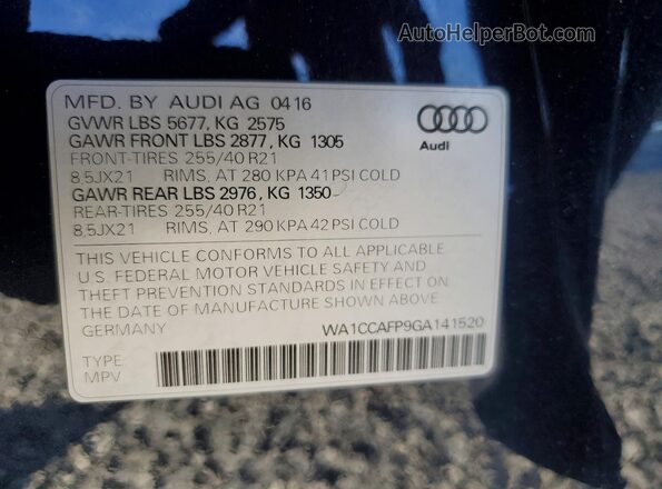WA1CCAFP9GA141520 2016 AUDI SQ5 Черный Вид наклейки с VIN-кодом