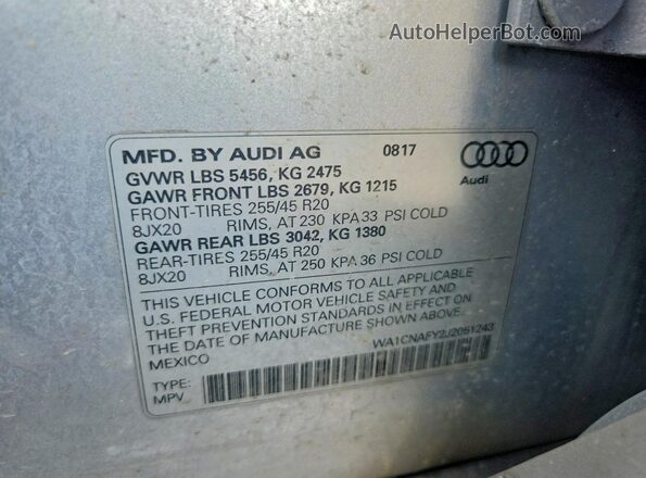 WA1CNAFY2J2051243 2018 AUDI Q5 Silver Vista de la etiqueta del VIN