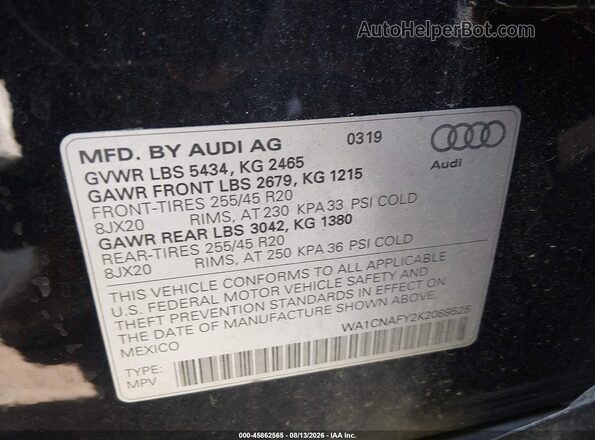 WA1CNAFY2K2089525 2019 AUDI Q5 Black Vista del compartimento del motor