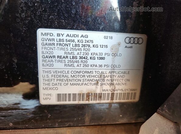 WA1CNAFY5J2138991 2018 AUDI Q5 Black Вид наклейки з VIN-кодом