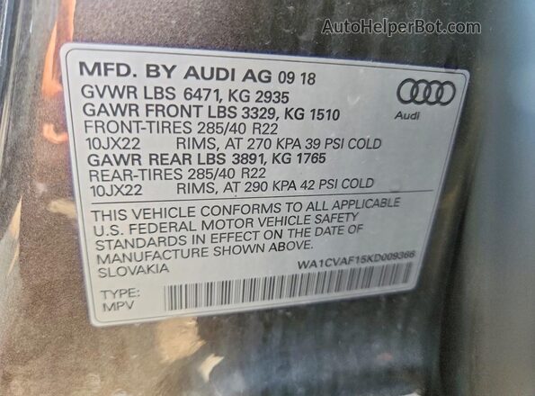 WA1CVAF15KD009366 2019 AUDI Q8 Gray Շարժիչի բաժամունքի տեսք