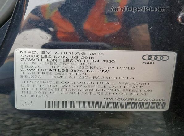 WA1CVAFP6GA042390 2016 AUDI Q5 Charcoal VIN კოდის სტიკერის ხედი
