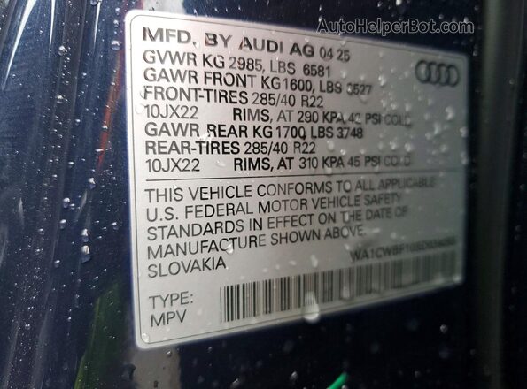 WA1CWBF10SD034050 2025 AUDI SQ8 Синий Панорамный вид салона 360°