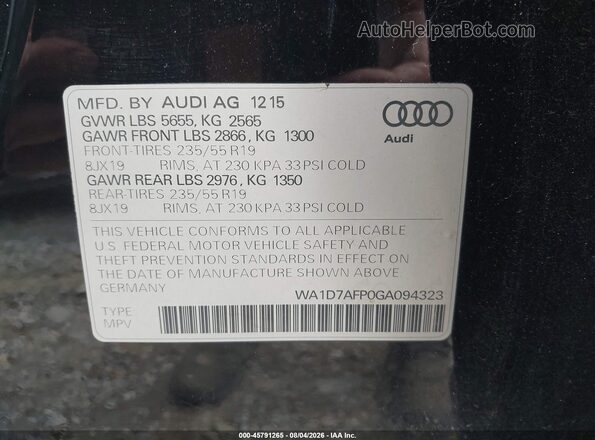 WA1D7AFP0GA094323 2016 AUDI Q5 Black Շարժիչի բաժամունքի տեսք