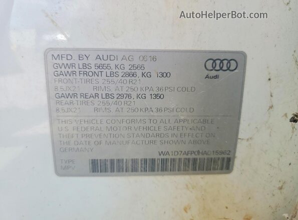 WA1D7AFP0HA015962 2017 AUDI Q5 White VIN sticker view