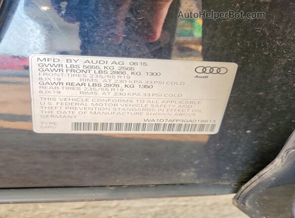 WA1D7AFP3GA018613 2016 AUDI Q5 Blue VIN կոդի պիտակի տեսք