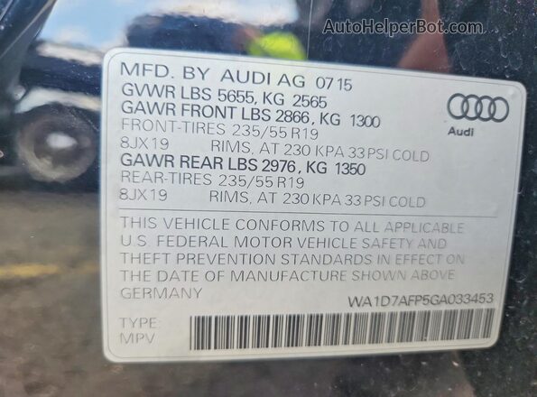 WA1D7AFP5GA033453 2016 AUDI Q5 Black VIN sticker view
