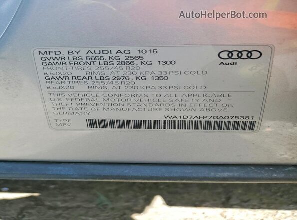 WA1D7AFP7GA075381 2016 AUDI Q5 Серебряный Вид подкапотного пространства