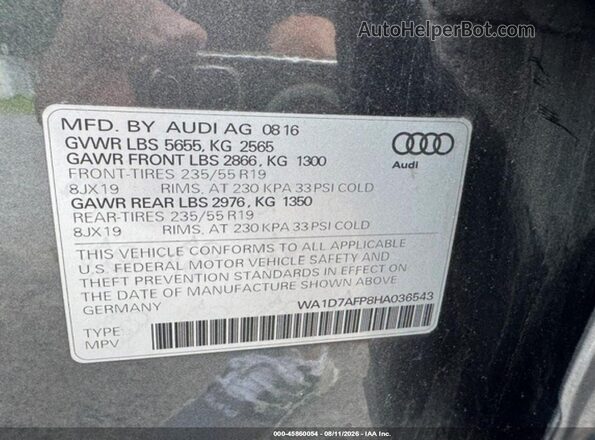WA1D7AFP8HA036543 2017 AUDI Q5 Silver Widok komory silnika